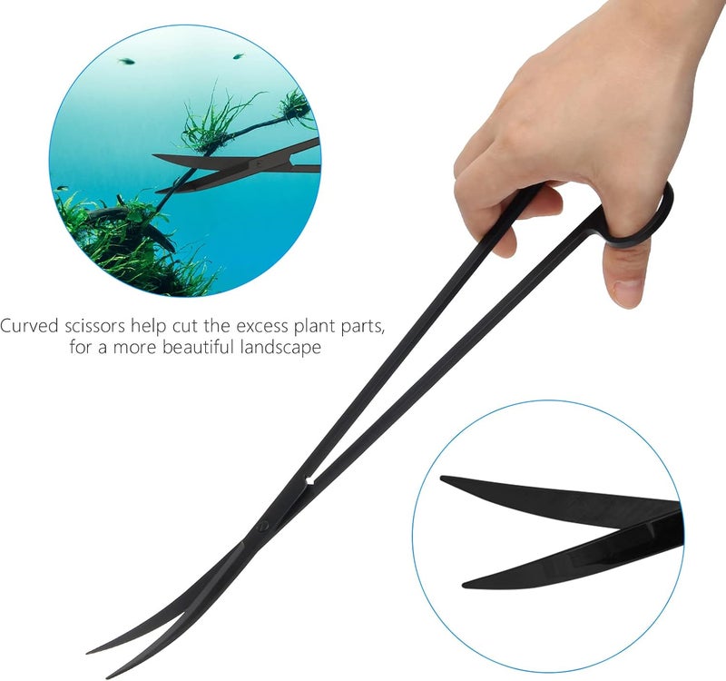 Liveek Aquarium Aquascape Tools Kit 15in, 4 in 1 Anti-Rust Aquatic Plant Aquascaping Tool Stainless Steel Tweezer Scissor Spatula for Aquarium Tank Clean Fish Tank Aquascape Accessories Set (black) - Image 4